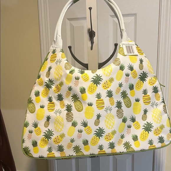 Handbags - Pineapple Print White and Yellow Tote Bag